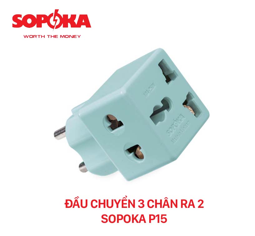 Chính hãng Ổ chia điện đầu nối thông minh P15 SOPOKA 1 chia 2 cửa có ổ cắm