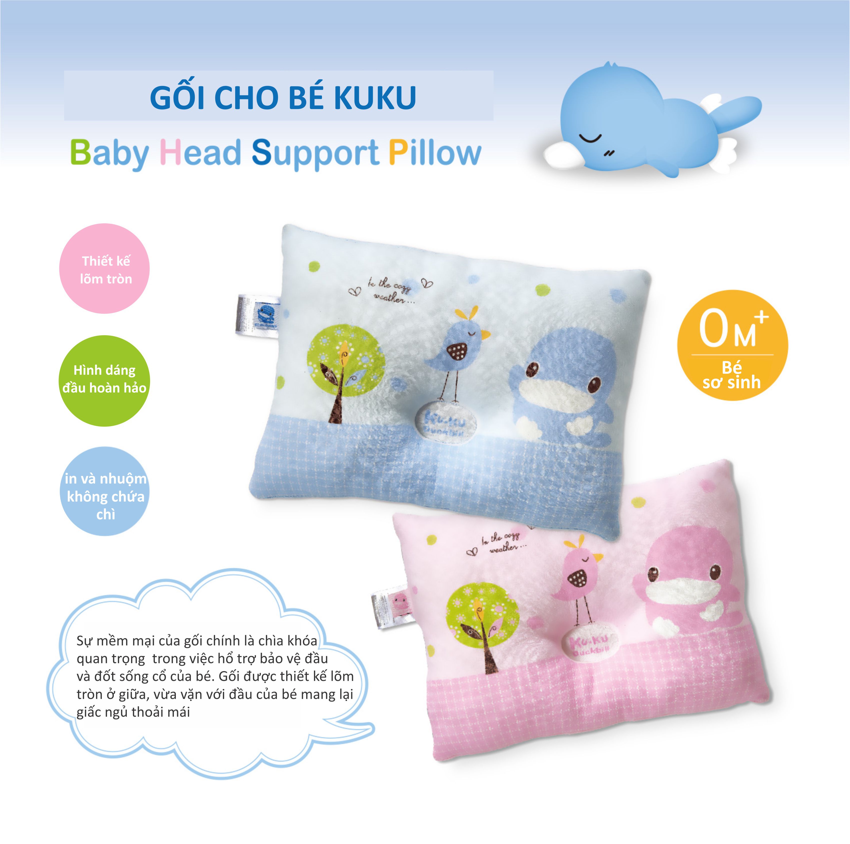 gối nằm cho bé KUKU ku2073 (size 18 x 25 cm)