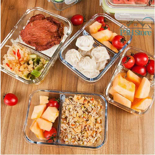 XẢ KHO GIÁ GỐC - Hộp đựng cơm, thức ăn mang đi làm bằng thủy tinh cao cấp có chia 2 ngăn hoặc 3 ngăn kèm nắp đậy thông minh, chịu nhiệt tốt để trong tủ lạnh hoặc lò vi sóng đều được, dung tích chứa 1000ml HÀNG HÓT 2020