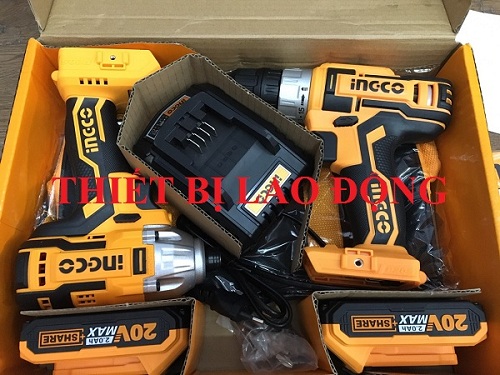 Bộ combo máy khoan 10mm & siết vít 1/4" dùng pin Lithum-ion 20V Ingco CKLI2006