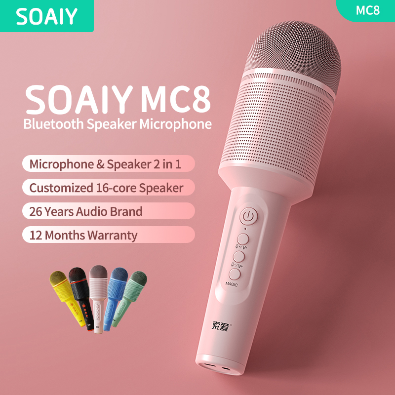 SOAIY MC8 BlackPink Karaoke Bluetooth Loa Mic 6W Điện Bằng Giọng Nói Thay Đổi Giọng Hát Loại Bỏ giảm tiếng ồn Đối Với iPhone, Xiaomi, Samsung, Máy Tính Concert Born Pink