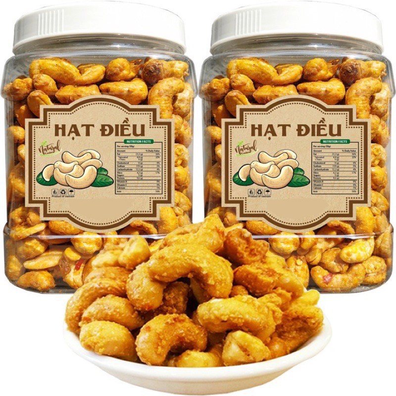 HẠT ĐIỀU RANG TỎI ỚT  HŨ VUÔNG 500.GRAM