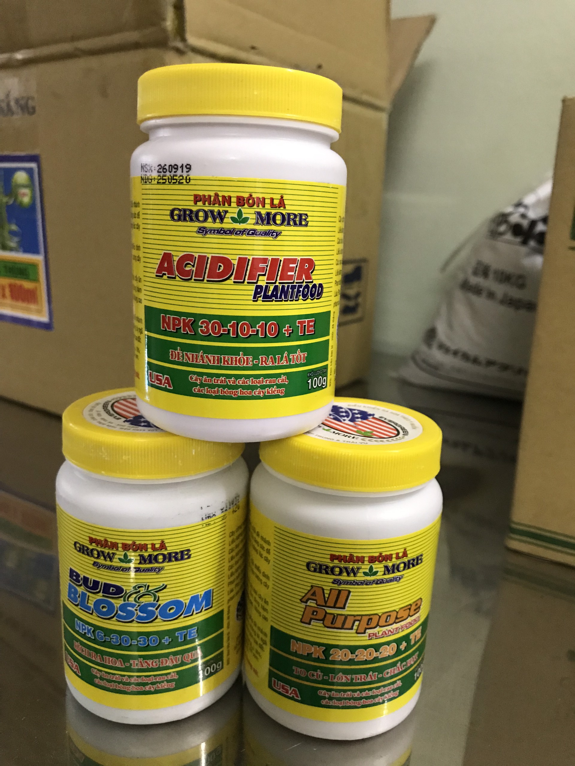 Bộ 3 Phân bón lá Grow More chuyên dùng cho hoa lan, cây cảnh, rau & cây ăn trái Làm tăng vị ngọt, phẩm chất, màu sắc cho các loại cây ăn quả