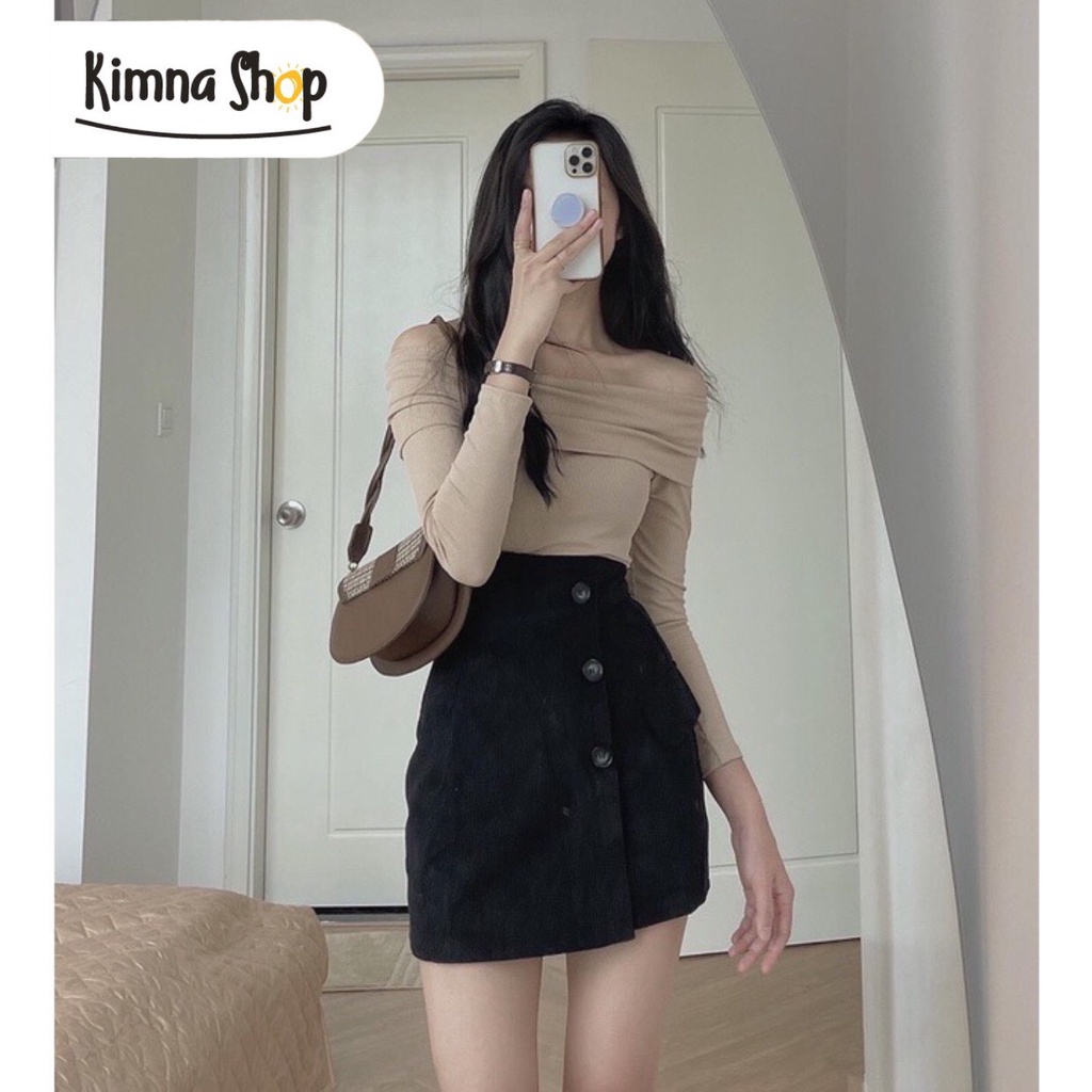 Áo Trễ Vai Tay Dài Chất Thun Tăm Co Giãn