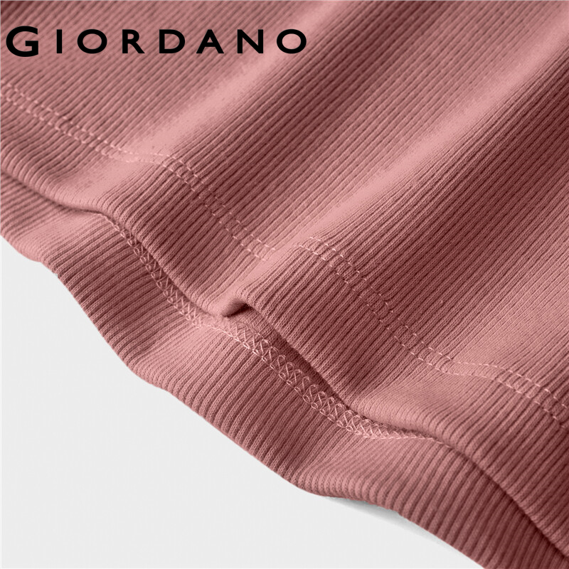 Giordano áo thun nữ cổ hình vuông tay ngăn kẻ sọc ôm body đơn sắcdệt kim Free Shipping 13323207