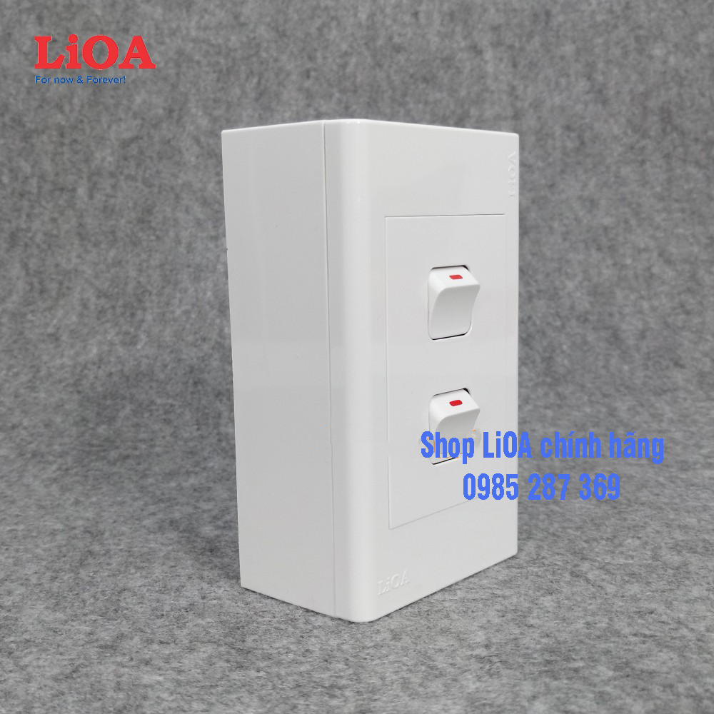 Combo 2 công tắc điện 1 chiều + mặt lỗ vuông LiOA - Lắp nổi