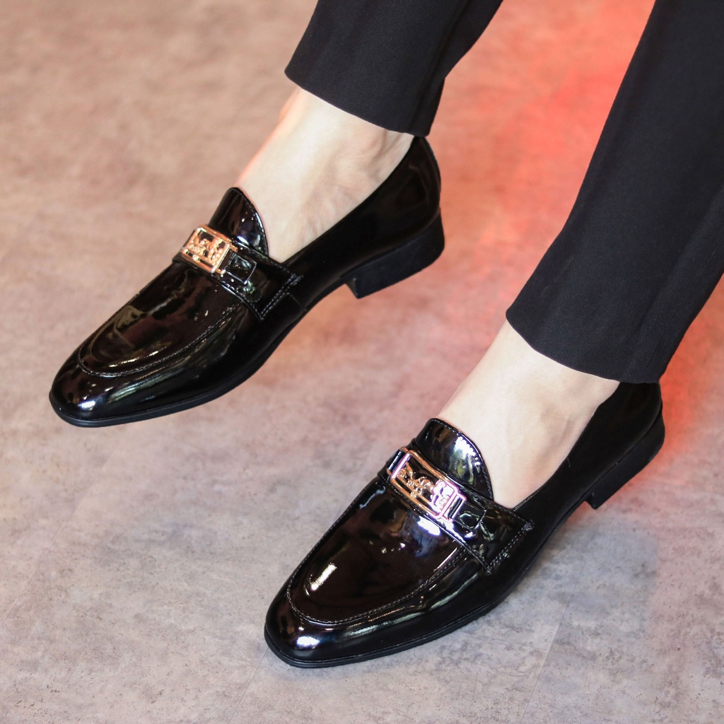 Giày Lười Nam Da Lì Đế Cao Su Đúc Mã L182 Màu Đen