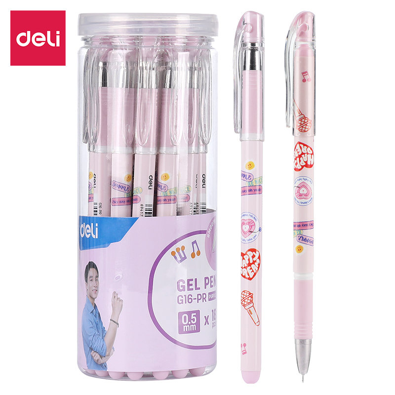 Bút bi nước bút gel mực Tím, Xanh, Đen Deli, bút gel nước học sinh ngòi  0.5mm họa tiết cute cho học sinh - CG16, CG14 | Lazada.vn