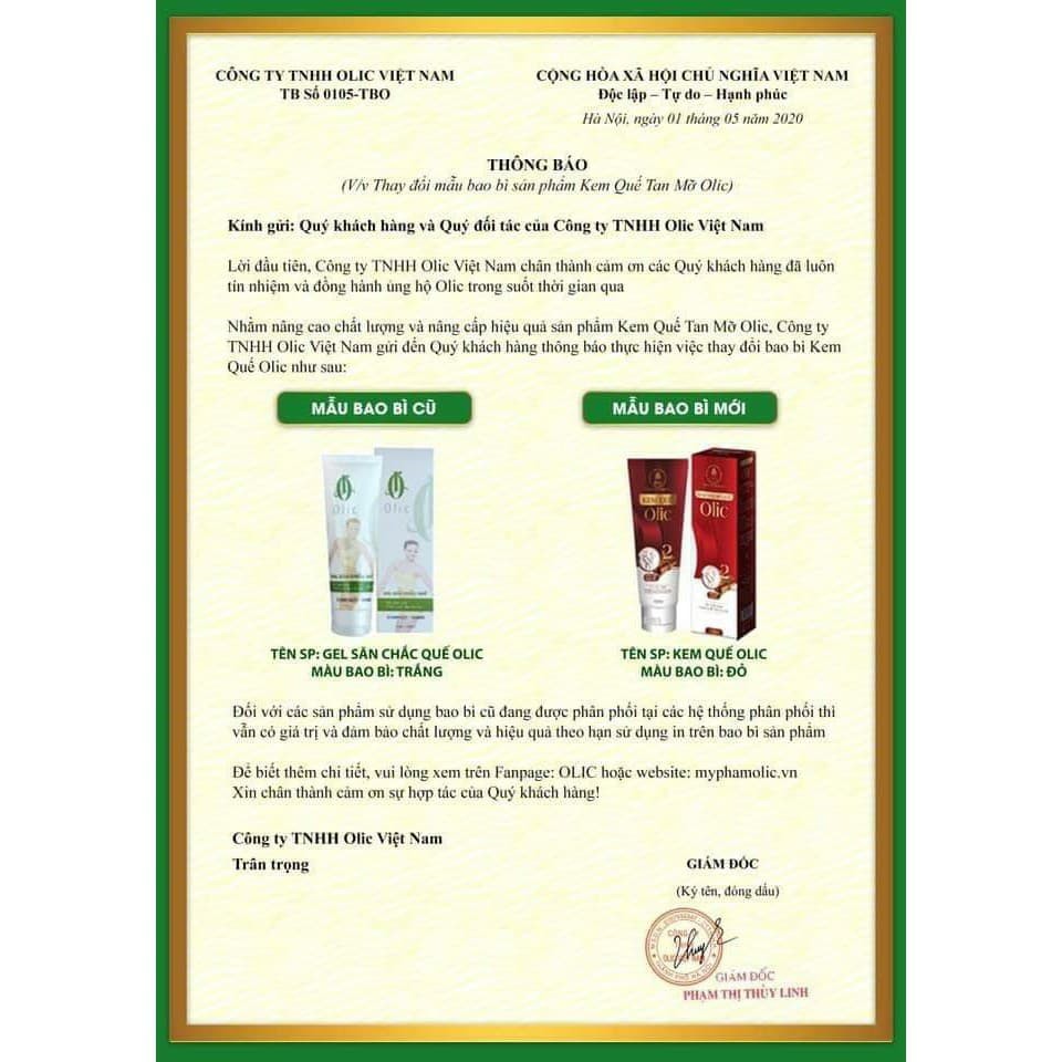 Gel tan mỡ Olic (gel kem quế olic)