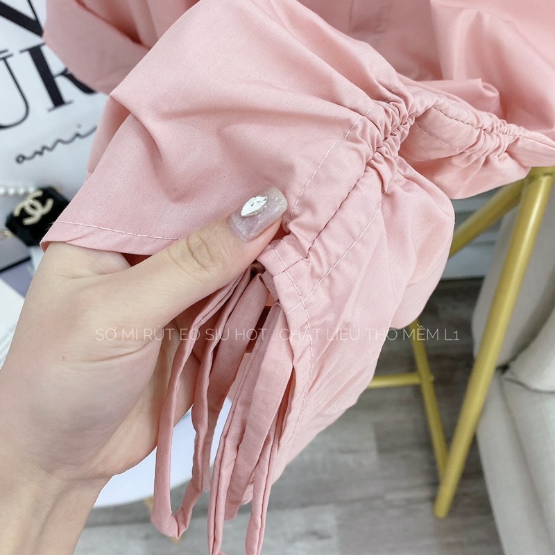 Áo sơ mi hồng rút dây 3 màu