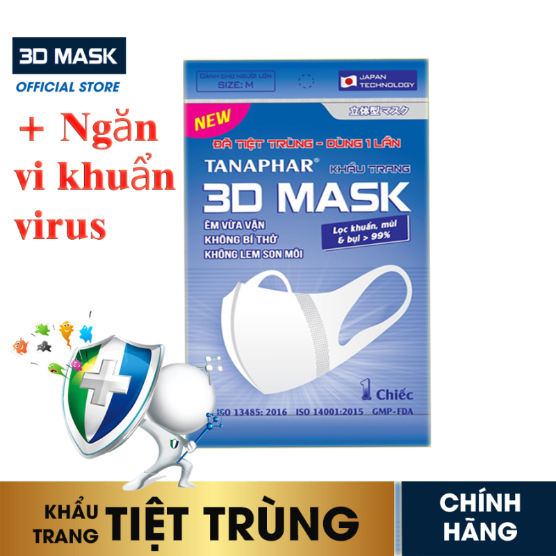 Khẩu trang y tế 3D mask Tanaphar người lớn - Túi 1 chiếc - đã tiệt trùng với thiết kế 3D cấu trúc đa lớp ngăn khói bụi, ngăn vi khuẩn virus bảo vệ sức khỏe, thiết kế ôm khít khuôn mặt mà không ảnh hưởng khí thở khi sử dụng