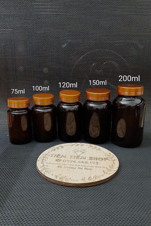 Chai thủy tinh dược nâu nắp vặn vàng chọn size kèm seal