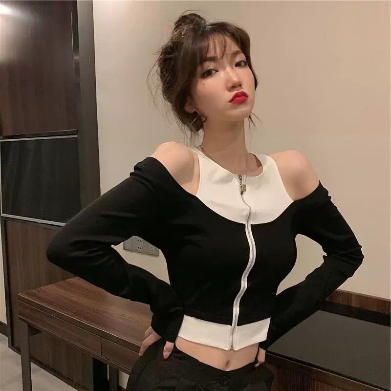🌞Croptop Petter Dây Kéo Hở Vai