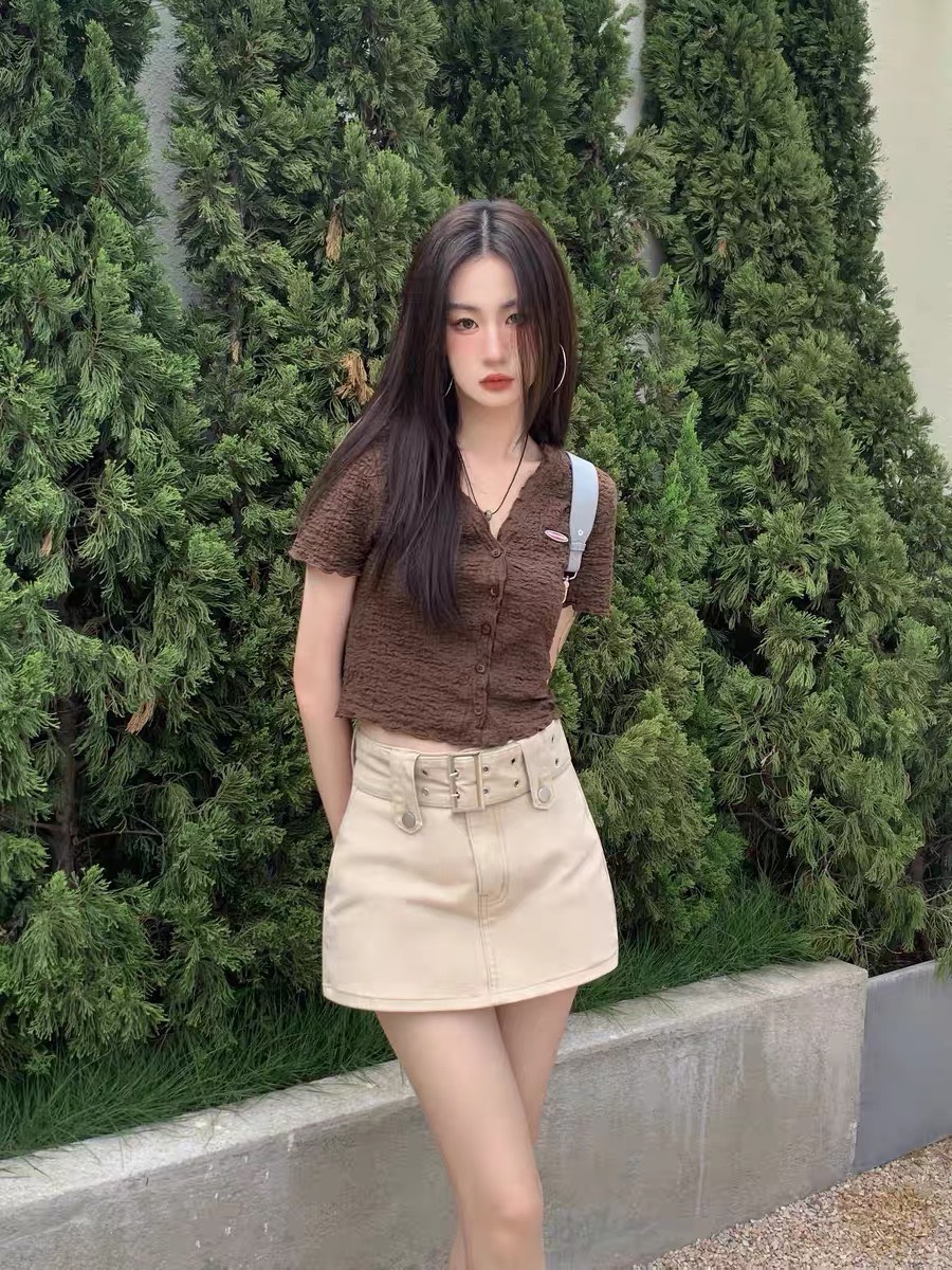 [Video] Chân váy jeans ngắn kèm đai Ulzzang