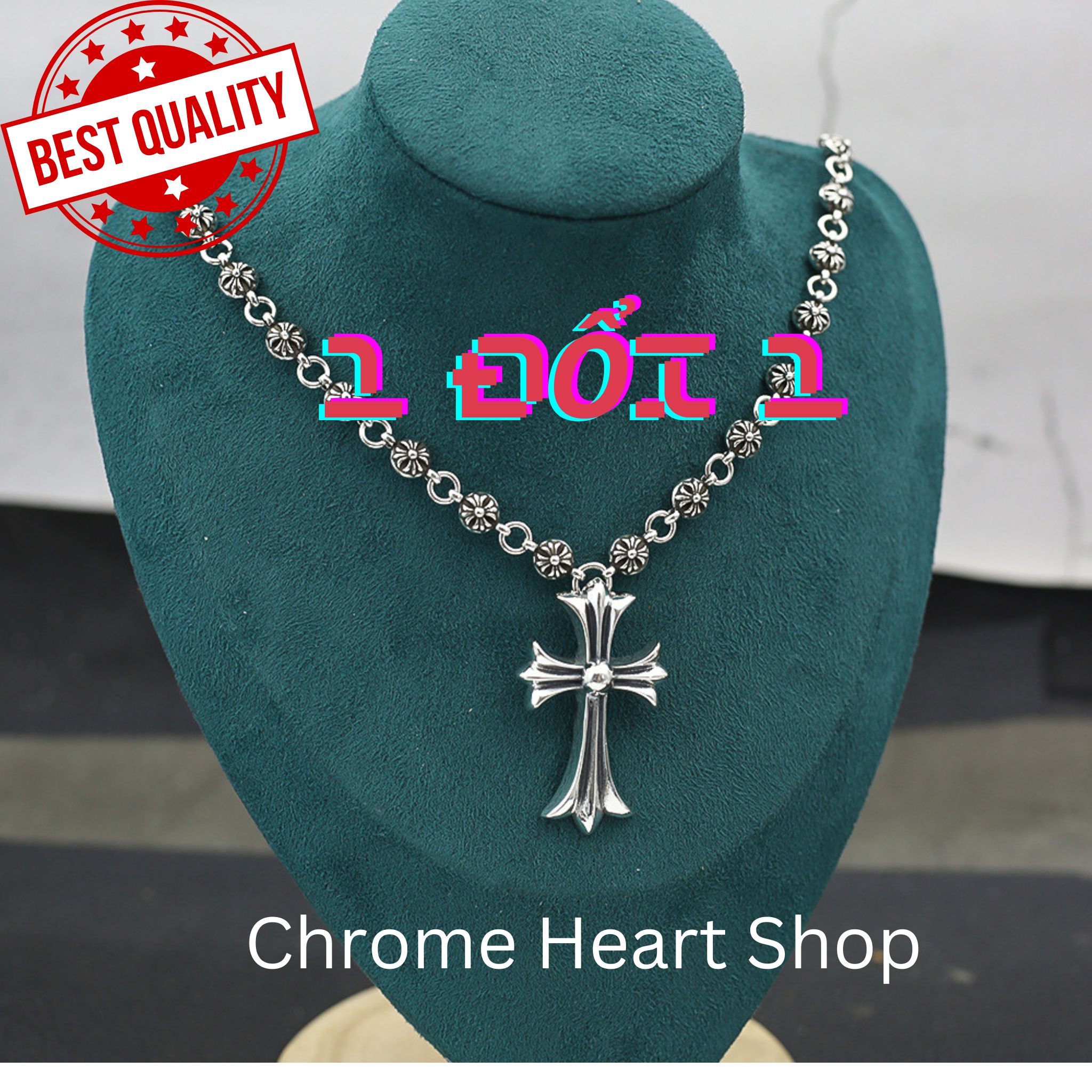 Luxury chrome heart ball cross necklace silver full box-chrome heart accessories