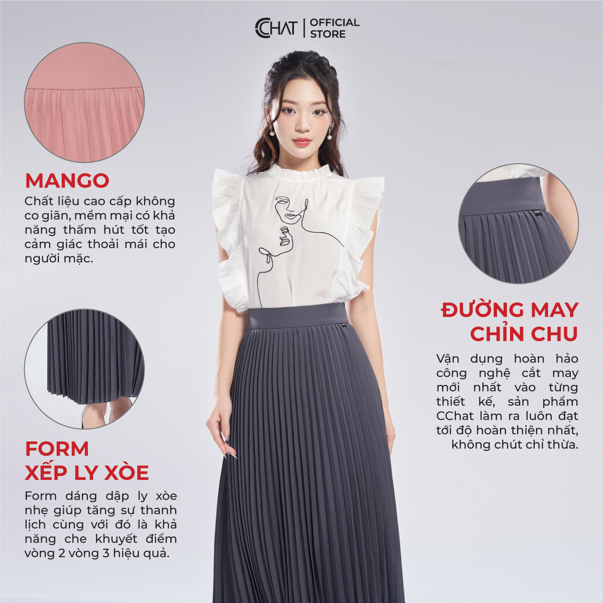 Chân Váy CCHAT Dập Ly Quạt Maxi Chất Mango Cao Cấp 13CDE2021LT