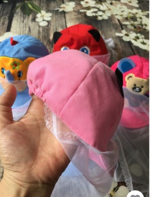 MŨ COTTON KÈM KHĂN VOAN CHO BÉ