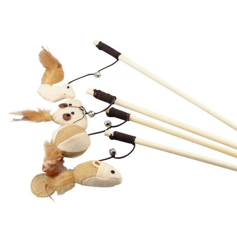 Hanpet - HPKM- Đồ chơi cần câu mèo cán gỗ
