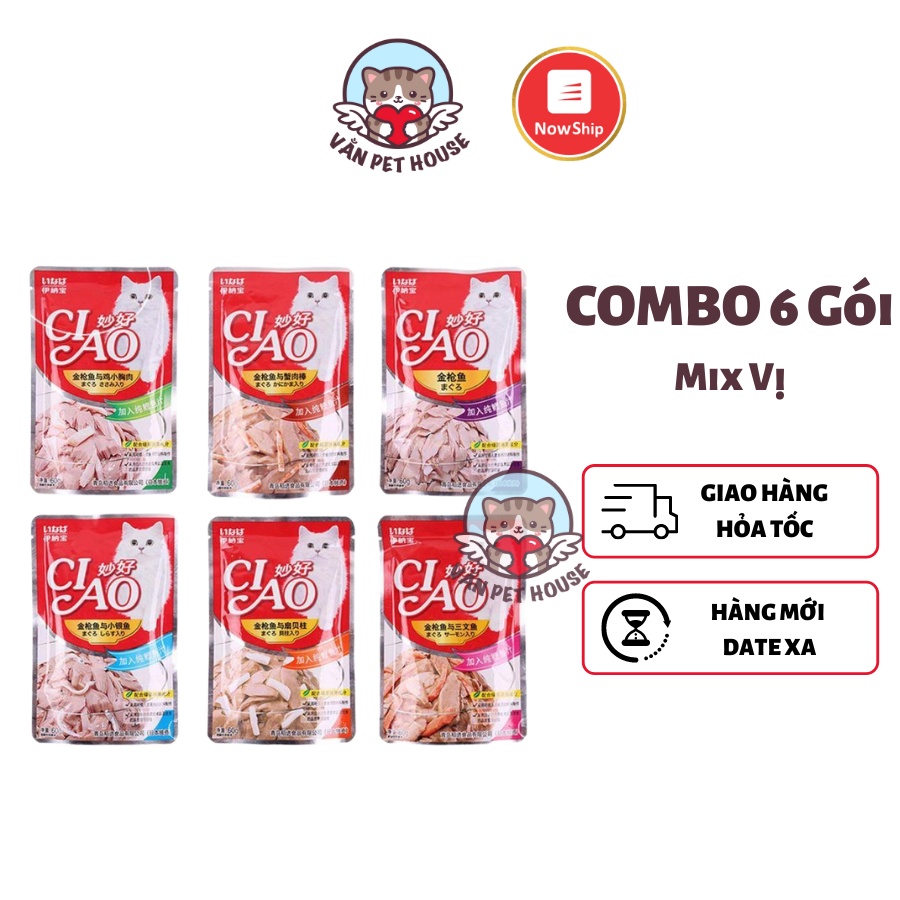 Combo 6 Gói Pate Ciao 60g Cho Mèo Mọi Lứa Tuổi