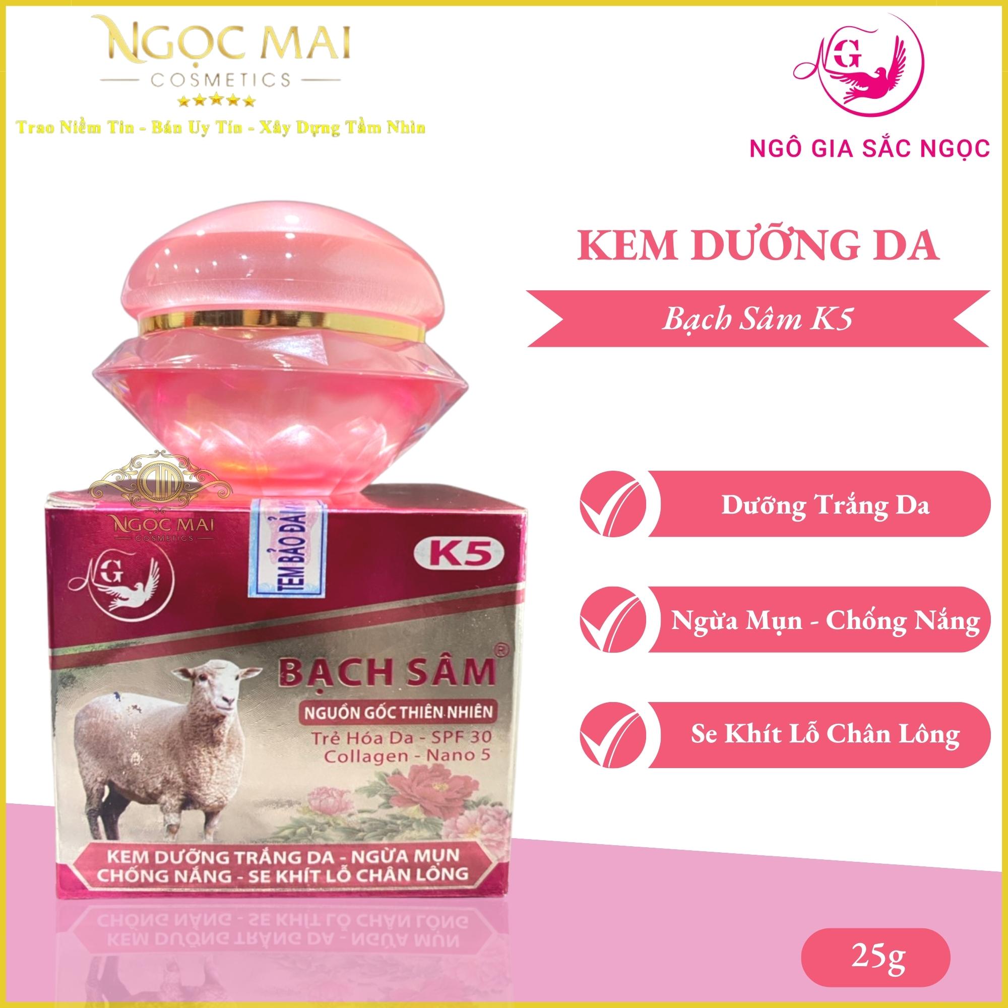 Bạch Sâm K5 - Kem Dưỡng Trắng Da Ngừa Mụn Chống Nắng Se Khít Lỗ Chân Lông Bạch Sâm (25g) Chính Hãng