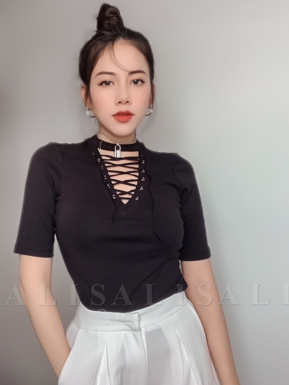 [Hình Thật] Áo Thun Cổ Lọ Đan Dây Ngực Form Ôm BoDy Siêu đẹp
