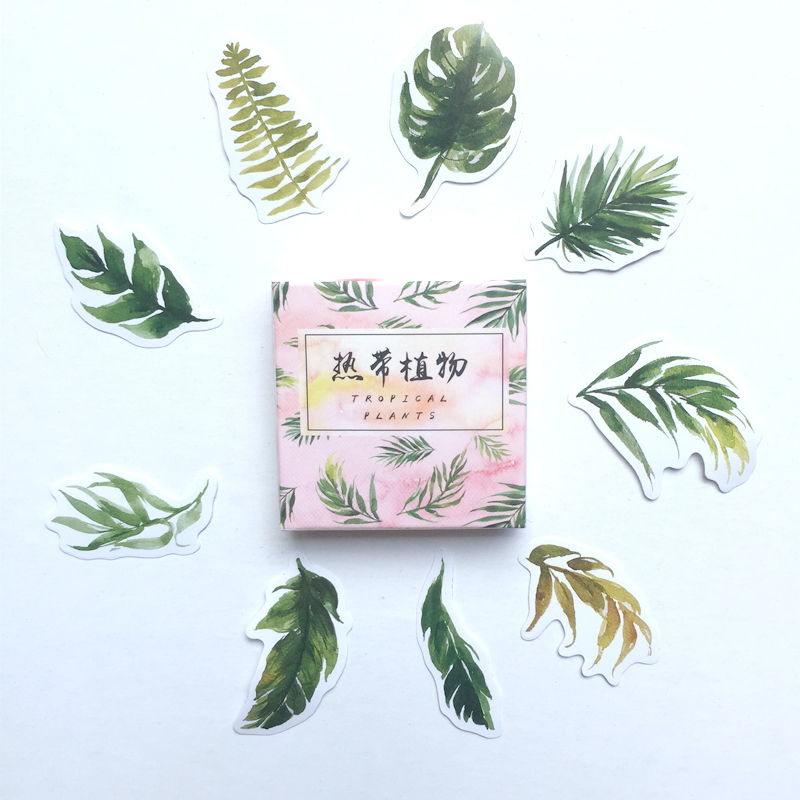 Hộp 40 Miếng Nhãn Dán Sticker Trang Trí Lá Cây