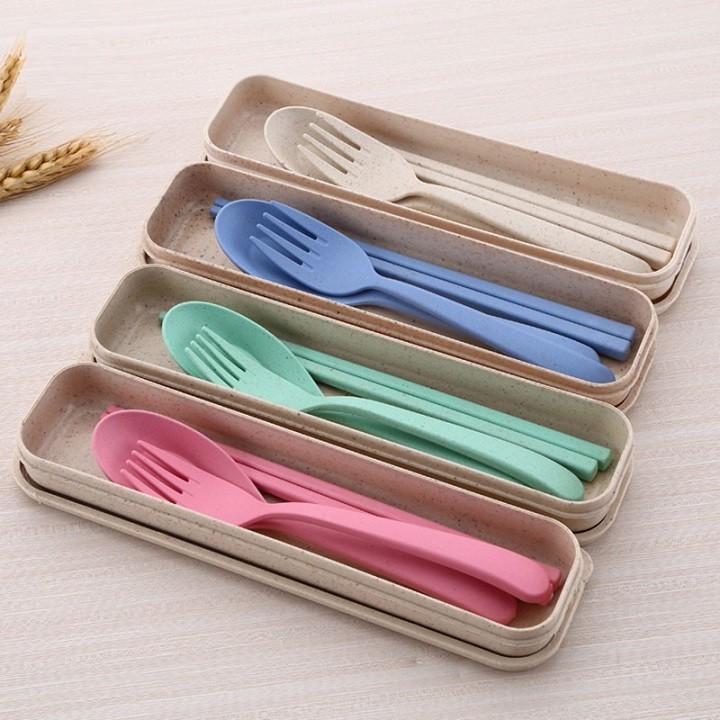 Bộ thìa dĩa đũa 3 chi tiết bằng lúa mạch - H5vrg001