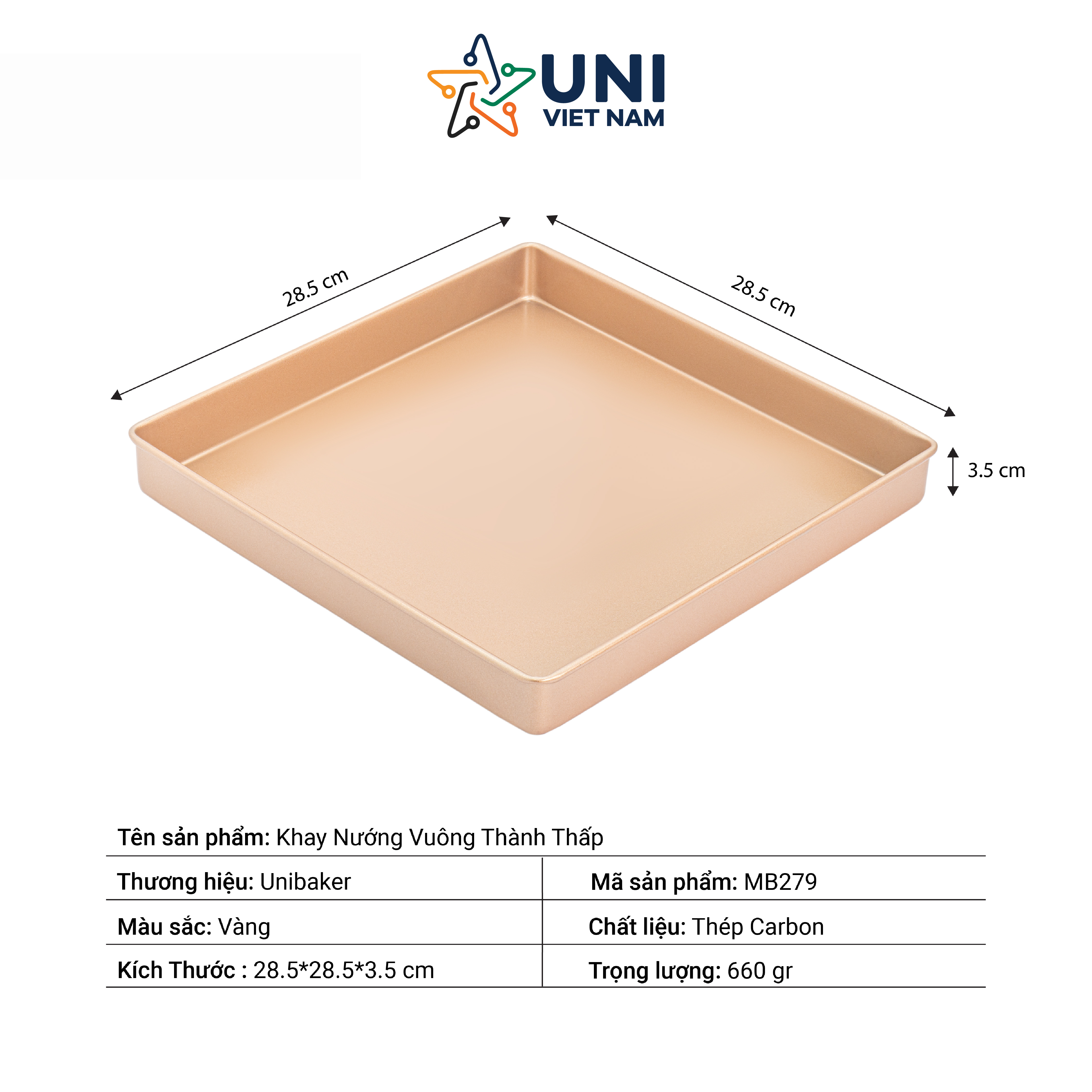 Khay nướng vuông thành thấp Unibaker MB279
