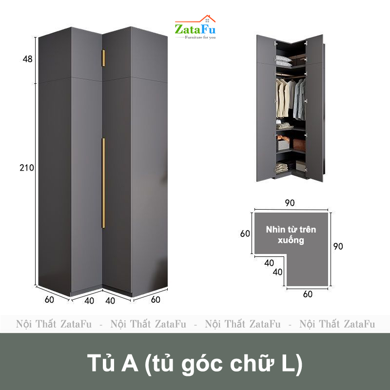 Tủ quần áo chữ l thiết kế theo yêu cầu tqa-21 zatafu
