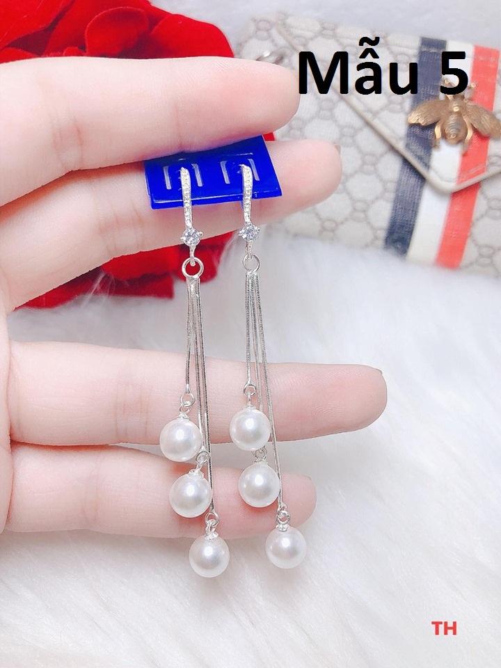 Bông tai bạc móc tua trai thả dài chất liệu bằng bạc s925 MS1085
