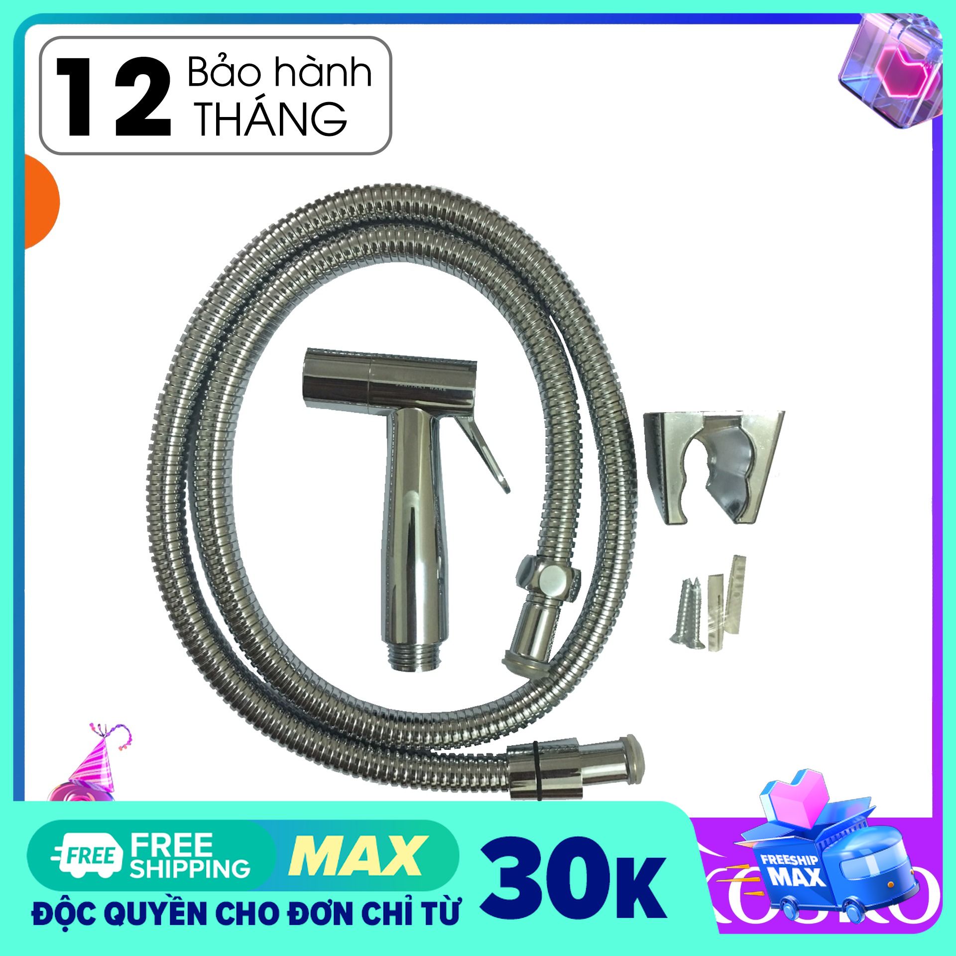 Vòi xịt vệ sinh áp lực mạnh Hàng chuẩn loại 1 – Bảo hành 12 tháng – 1 đổi 1 trong 7 ngày, Dễ dàng lắp đặt không cần gọi thợ