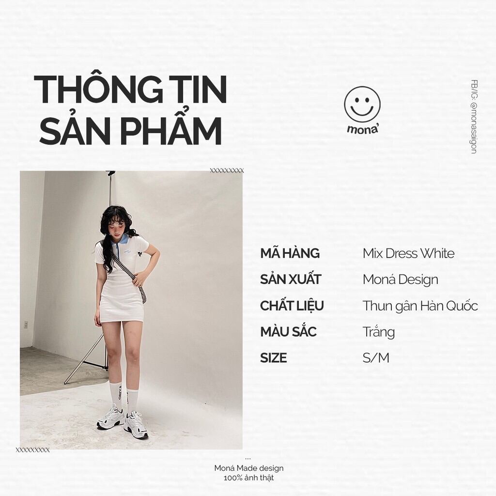 [VOUCHER 12%/149K] Đầm ôm body polo MONÁ - MIX TRẮNG