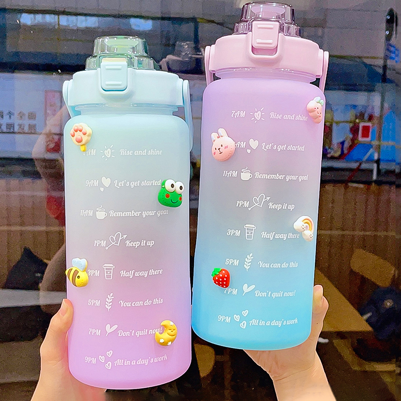 Bình Nước 2 Lít Tặng Kèm Sticker Có Vạch Báo Giờ Uống Nước Tiện Lợi Chất Liệu Tốt An Toàn Cho Sức Khỏe, bình nước cute nữ, bình đựng nước 2 lít, bình đựng nước, bình nước tập gym, bình giữ nhiệt 2 lít