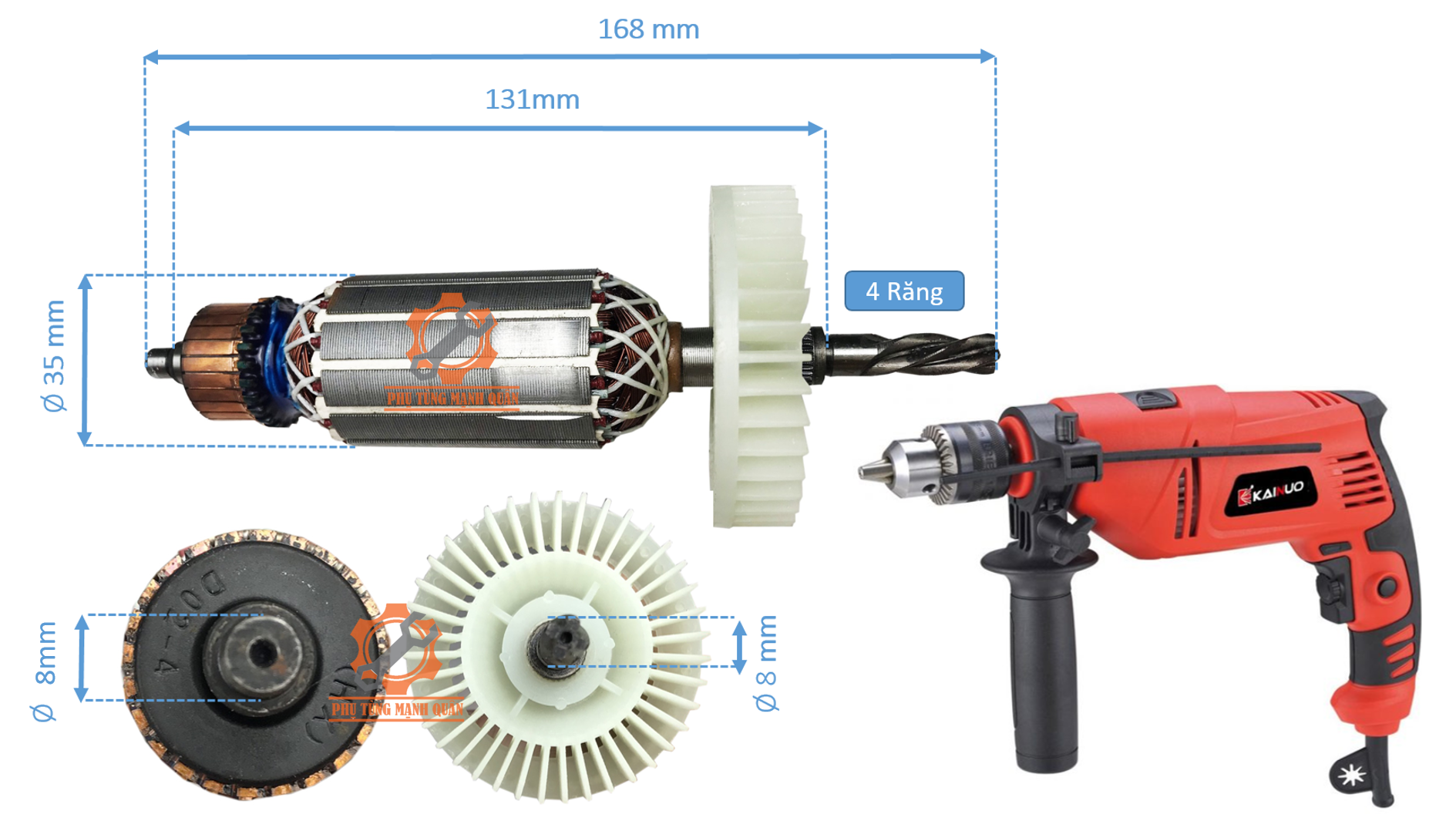 Rotor máy khoan Kainou 6018 4 răng tặng kèm chổi than cao cấp