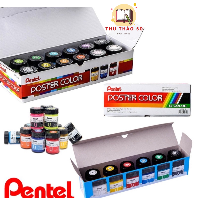 Bộ màu nước poster pentel 12 màu x 30ml.