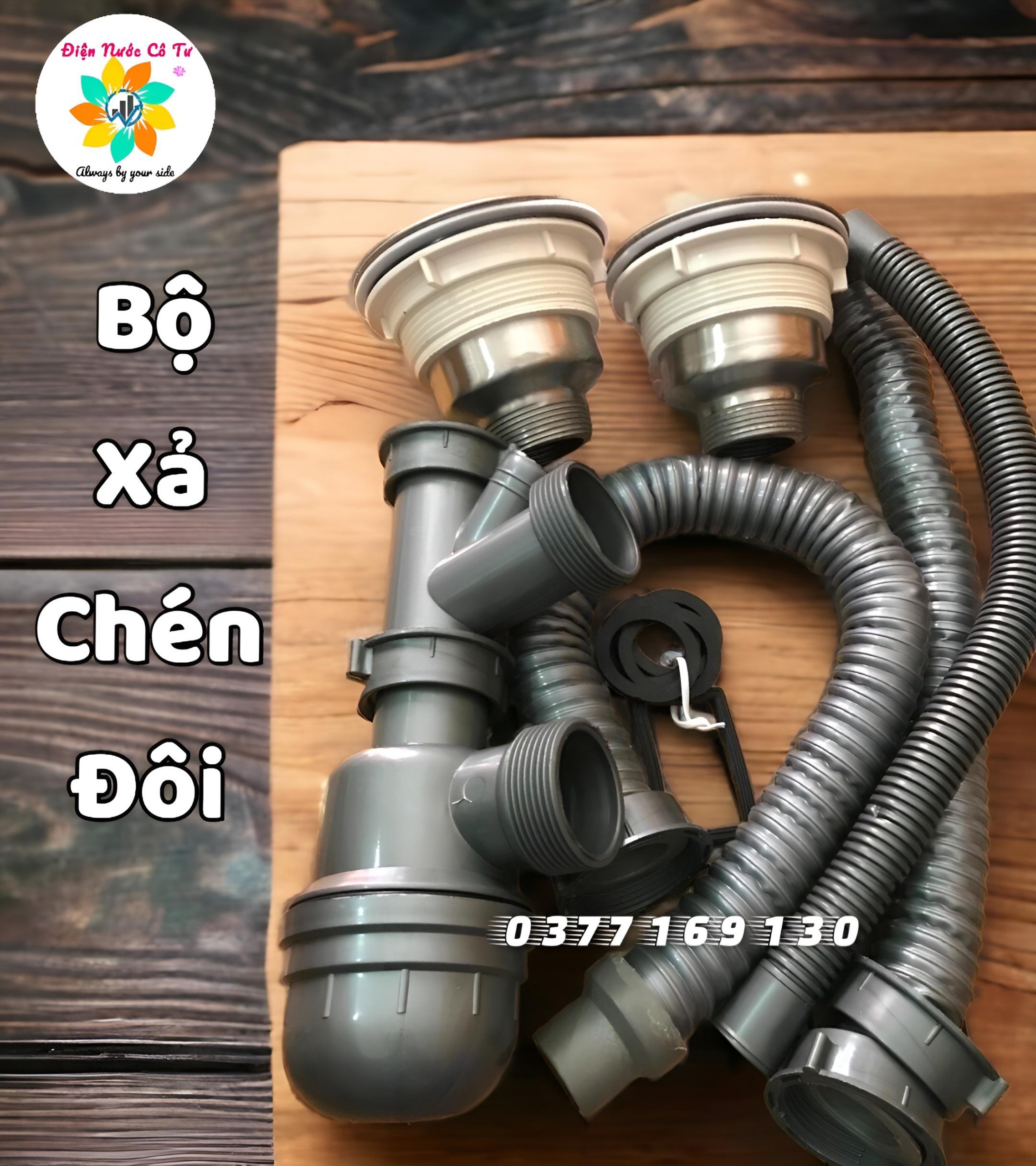 Bộ xả chậu rửa chén đôi 2 hộc phi 110mm, phi 140mm, bộ xả chén INOX cho chậu đá, chậu composite