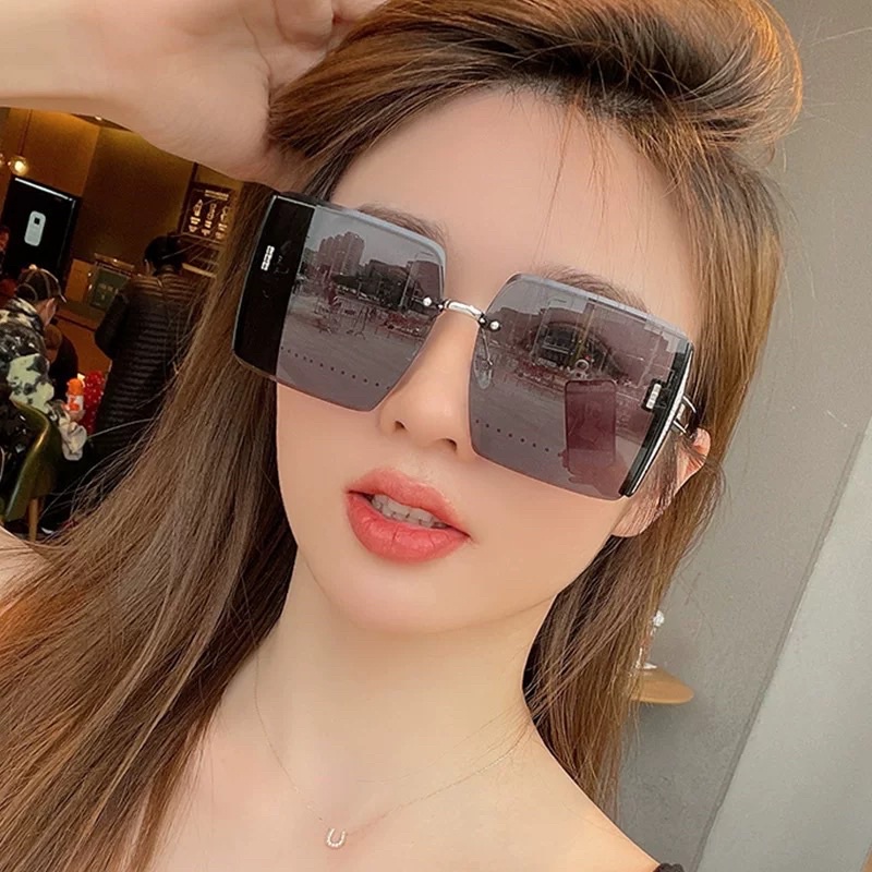 Kính mát nữ dáng vuông không viền ốc kim tuyến gọng - Bự Store - 892