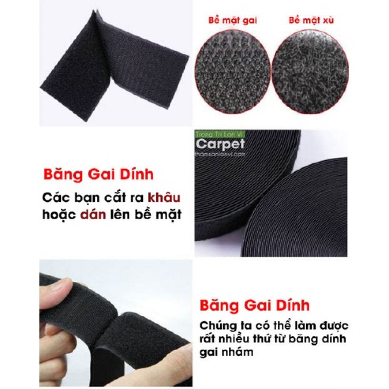 Băng gai dính nhám gai đa năng, miếng dán vải 2 mặt dán các vật dụng đời sống