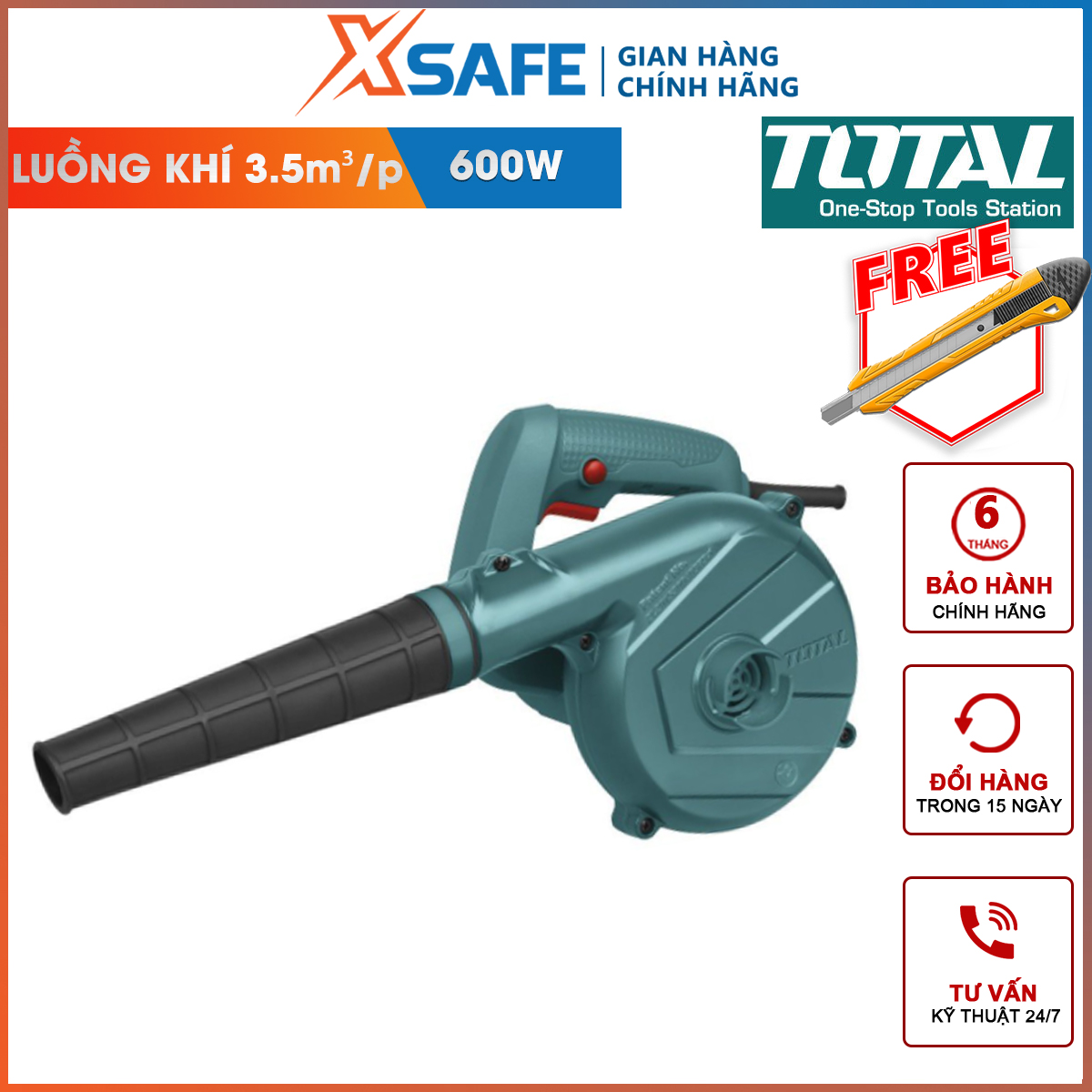 Máy thổi bụi cầm tay Total TB2066 Máy thổi khí Công suất: 600W Tốc độ không tải: 0-16000/ phút Tốc độ thổi tối đa: 0-35 m³ / phút thổi lá sân vườn, gom vụn gỗ, bụi bám trong nhà, thổi bụi xe ô tô