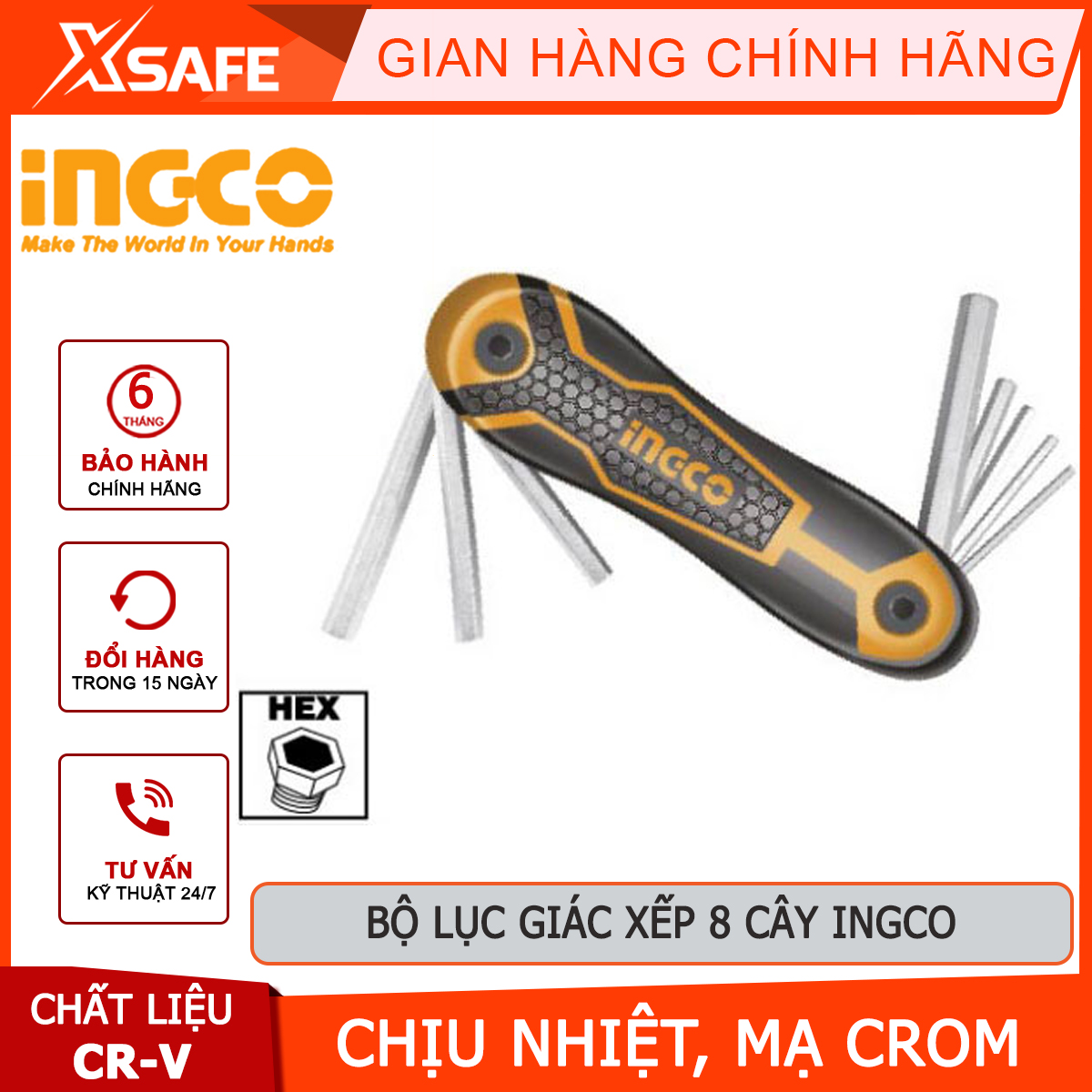 Set hexagonal reverse 8 plants ingco HHK14081 set 8 key hexagonal size 2-8mm material CR-V open bolt, nut, remove the screw type with hexagonal head [genuine] [xsafe]