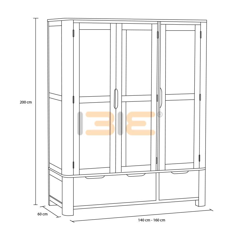 Tủ quần áo 3 cánh Romsey gỗ sồi 1m4