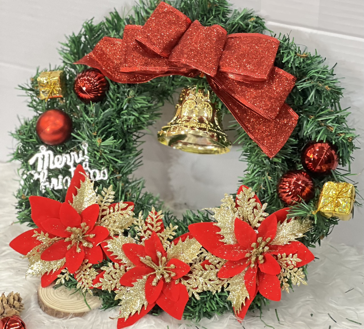 Vòng nguyệt quế 40cm trang trí noel lung linh d51