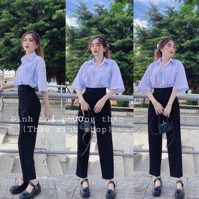 Quần Baggy Cạp cao cúc lệch tôn dáng