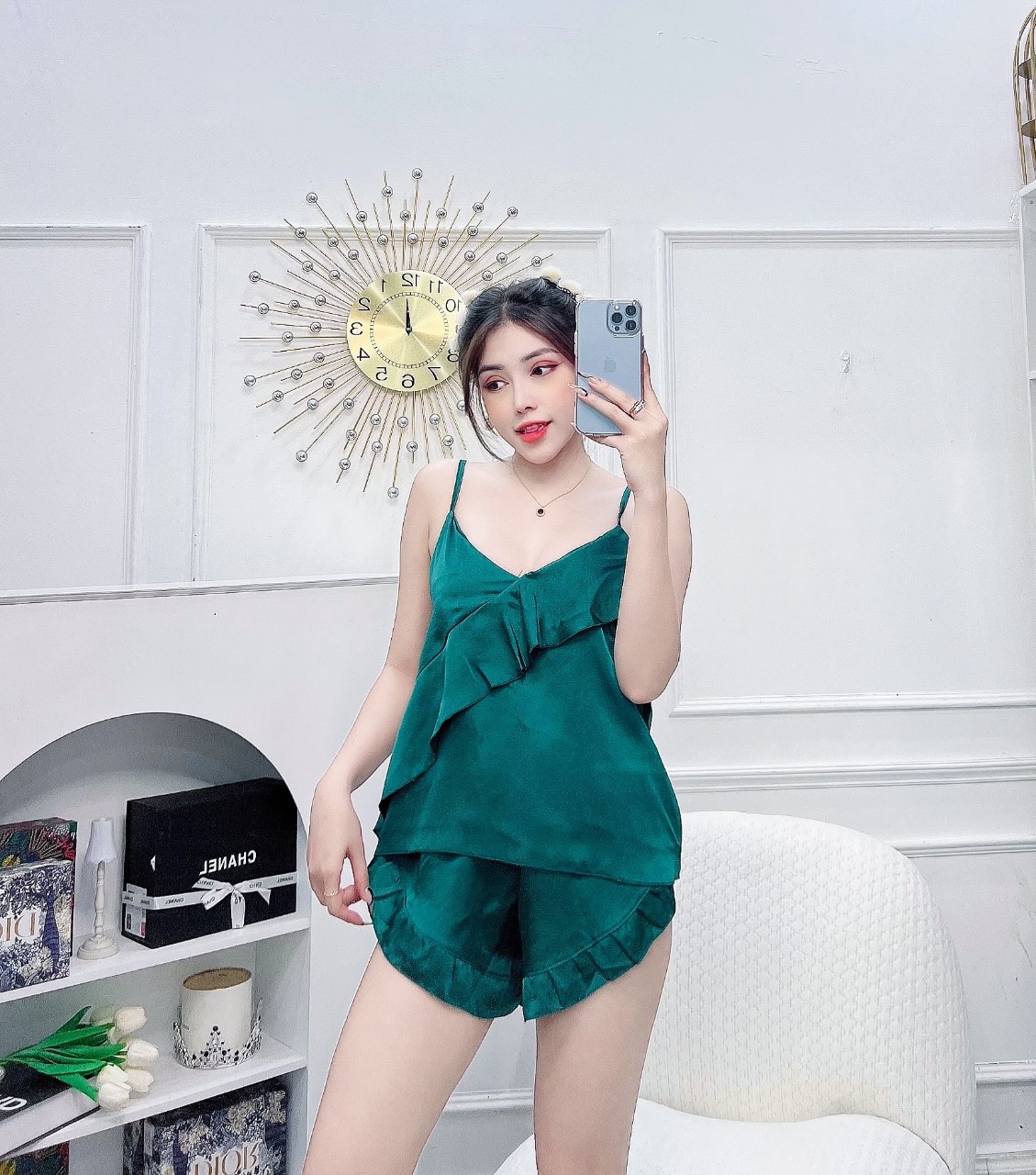 Set đùi lụa satin hai dây xịn mịn mềm mát sale sốc freesize 60kg. đồ bộ ở nhà dễ thương nguyên khánh store