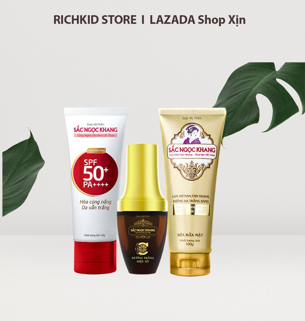 [HCM]Combo dưỡng da 3 món Sắc Ngọc Khang [Serum 20ml + Kem chống nắng 50g+ Sữa rửa mặt 100g]