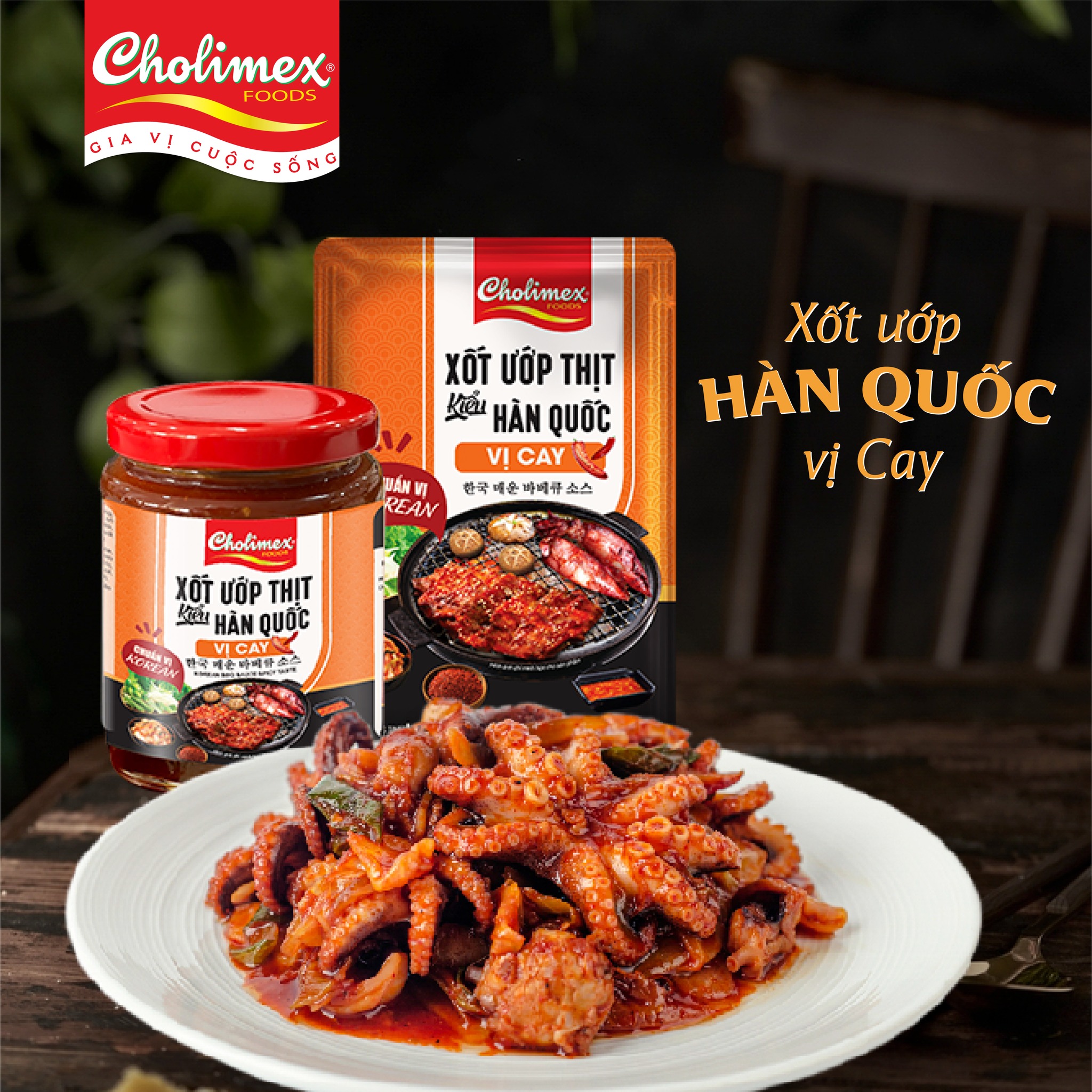 Xốt ướp thịt Cholimex kiểu hàn quốc - vị cay (Hũ thuỷ tinh 190g)