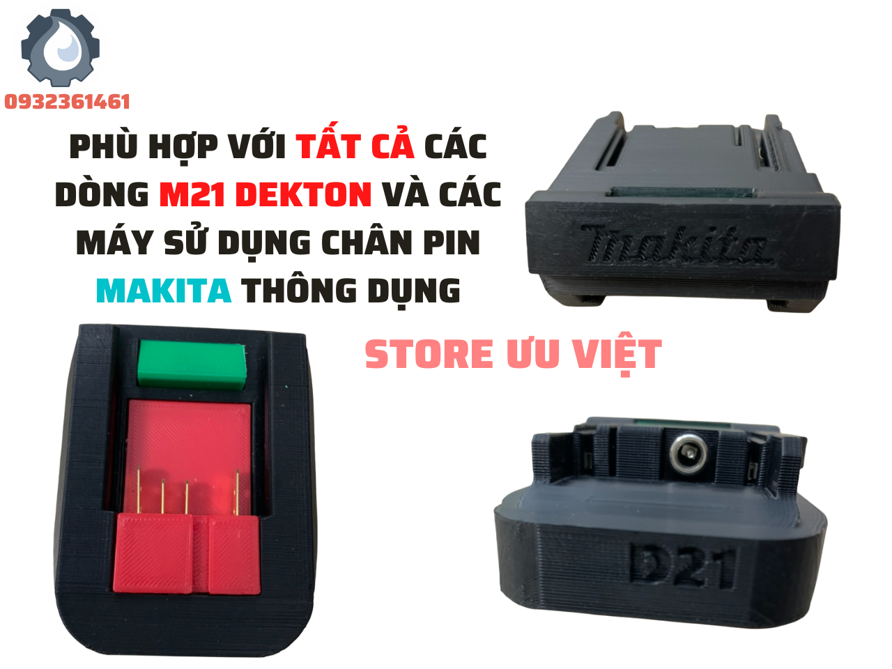 Đế chuyển chân pin m21 dekton chân pin makita phổ thông sang sử dụng pin d21 dekton