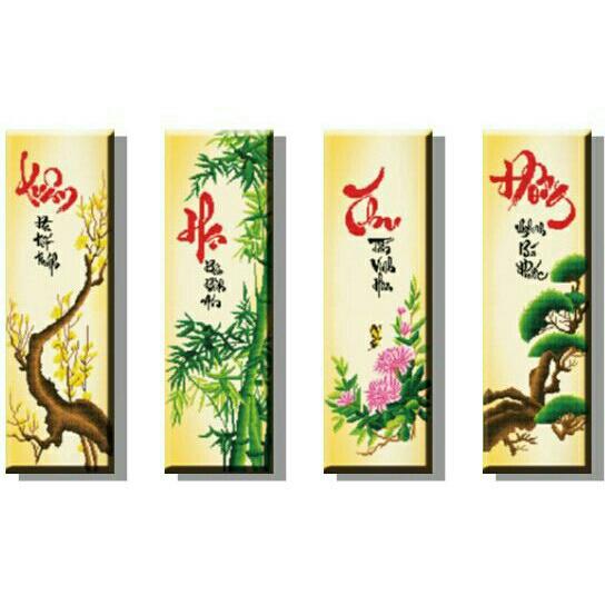 tranh thêu TỨ QUÝ XUÂN HẠ THU ĐÔNG