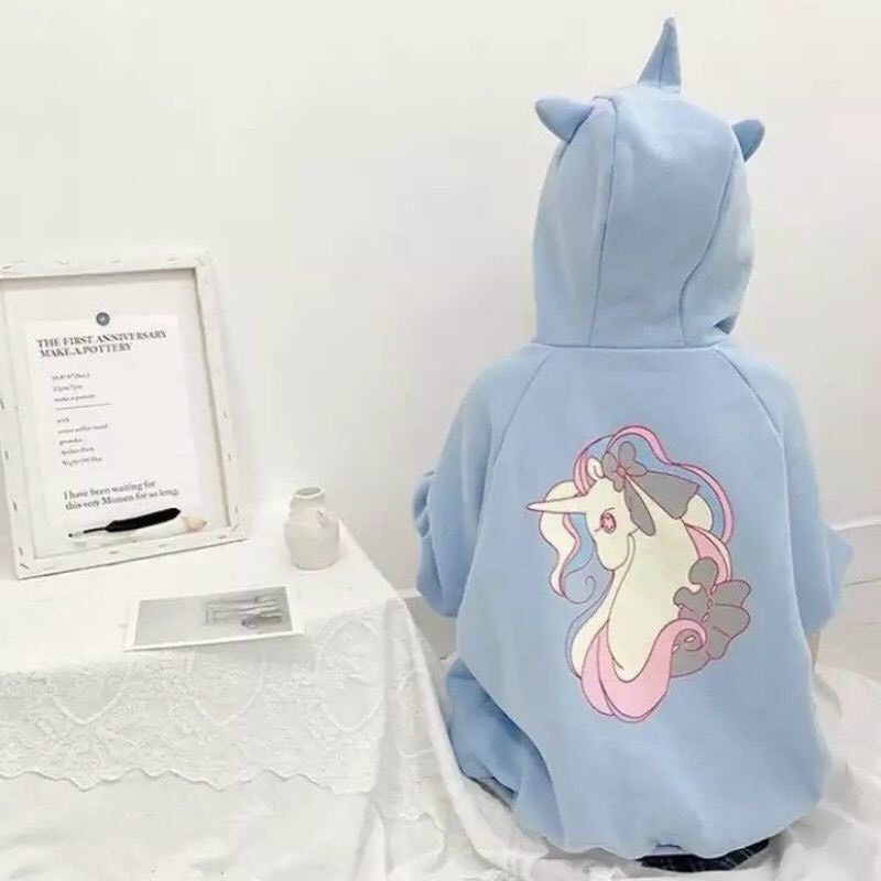 Áo khoác , áo khoác nữ dây kéo rabbit from rộng phong cách Hàn Quốc, in hình hoạt hình con ngựa kì lân cực dễ thương, kiểu dáng trẻ trung năng động cho các nàng mẫu hot 2021