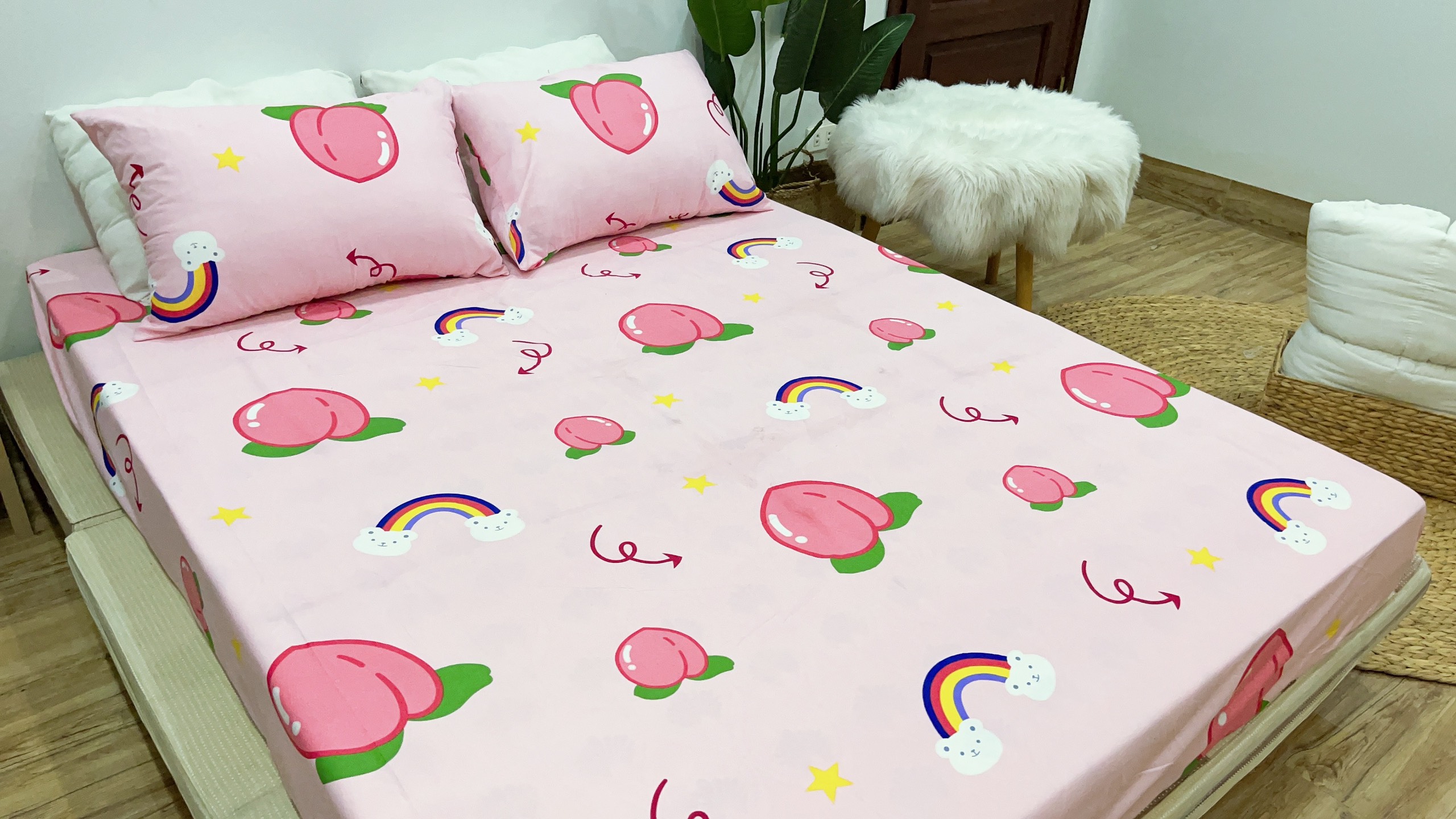 Set Ga Gối Mẫu Đào Hồng P60